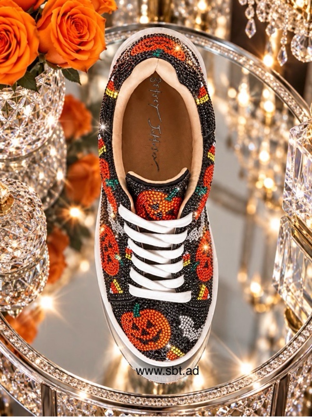 NEW Betsey Johnson JackOLantern Sneakers Swarovski Crystal Rhinestones Halloween